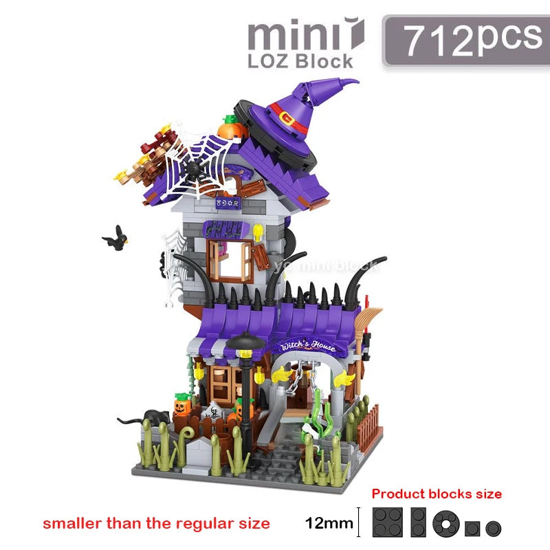 Halloween Toys Building Blocks Assembly Pumpkin House Ghost House Witch Science Monster Friend Party Decor Model Kids Gifts