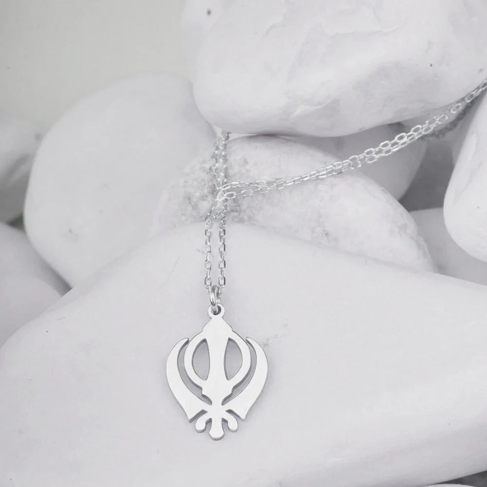 Classic Sikhism Symbol Necklaces Stainless Steel Indian Religious Amulet Khanda Faith Gift Sikh Khanda Pendant Jewelry for Women