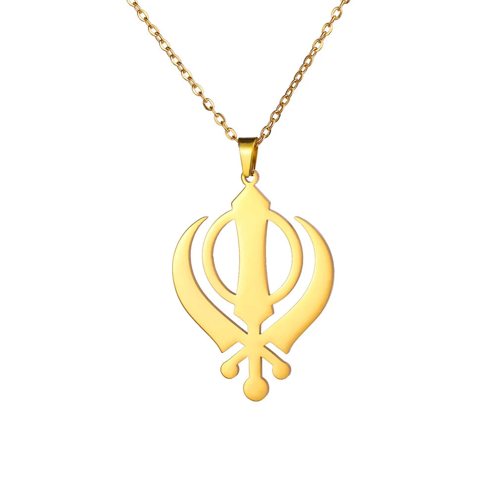EUEAVAN Classic Sikhism Symbol Necklace for Women Men Stainless Steel Sikh Khanda Necklaces Religious Protection Amulet Jewelry