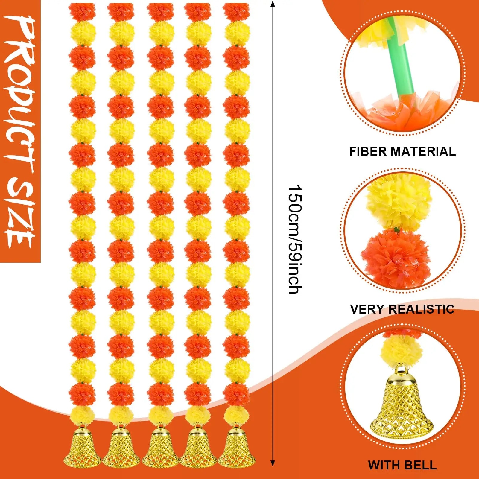 5-100PCS Marigold Flower Garlands for Decoration Artificial Flowers Diwali Indian Décor Pooja Day of The Dead Mexican Party