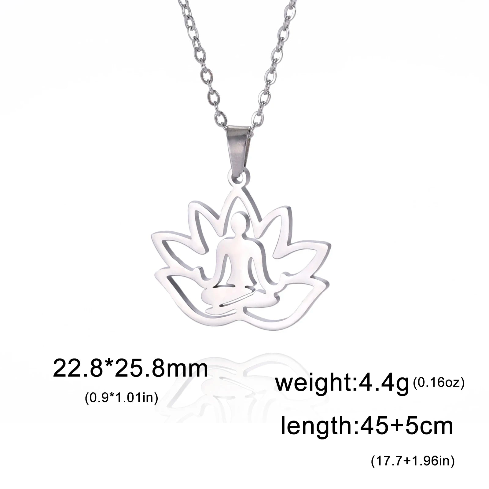 LIKGREAT Hindu Buddhism Meditation Necklace Stainless Steel Yoga Lotus Flower Necklaces Amulet Jewelry Gift