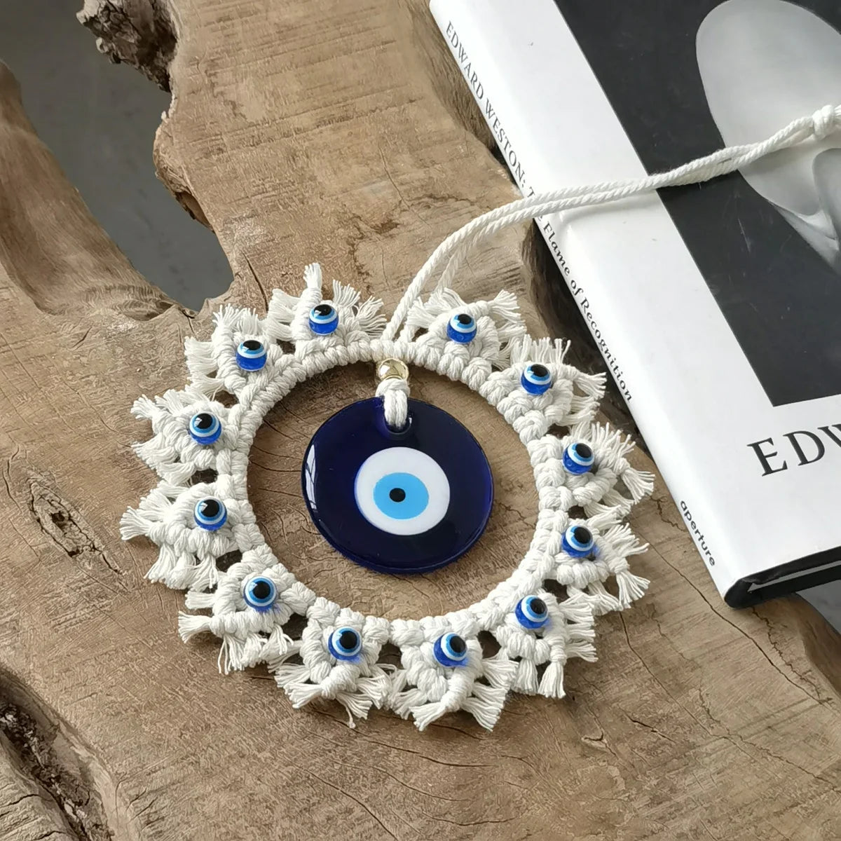 Handcrafted Circle Wall Decor with Evil Eye - Large Blue Eye Ornaments, Perfect for Home Wall Hanging, Brings Safety and Protect