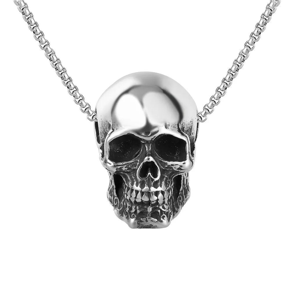 Gothic Hip Hop Skull Pendant Necklaces For Men Stainless Steel Punk Fashion Skeleton Necklace Halloween Jewelry Gifts Wholesale