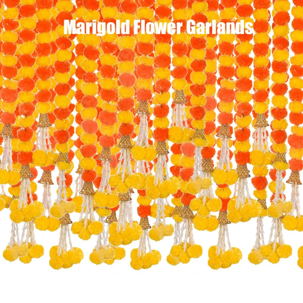 Long Strands Artificial Marigold Garland Pooja Diwali Fiesta Indian Décor Marigold Flower Garlands Pooja Wedding Events Decor