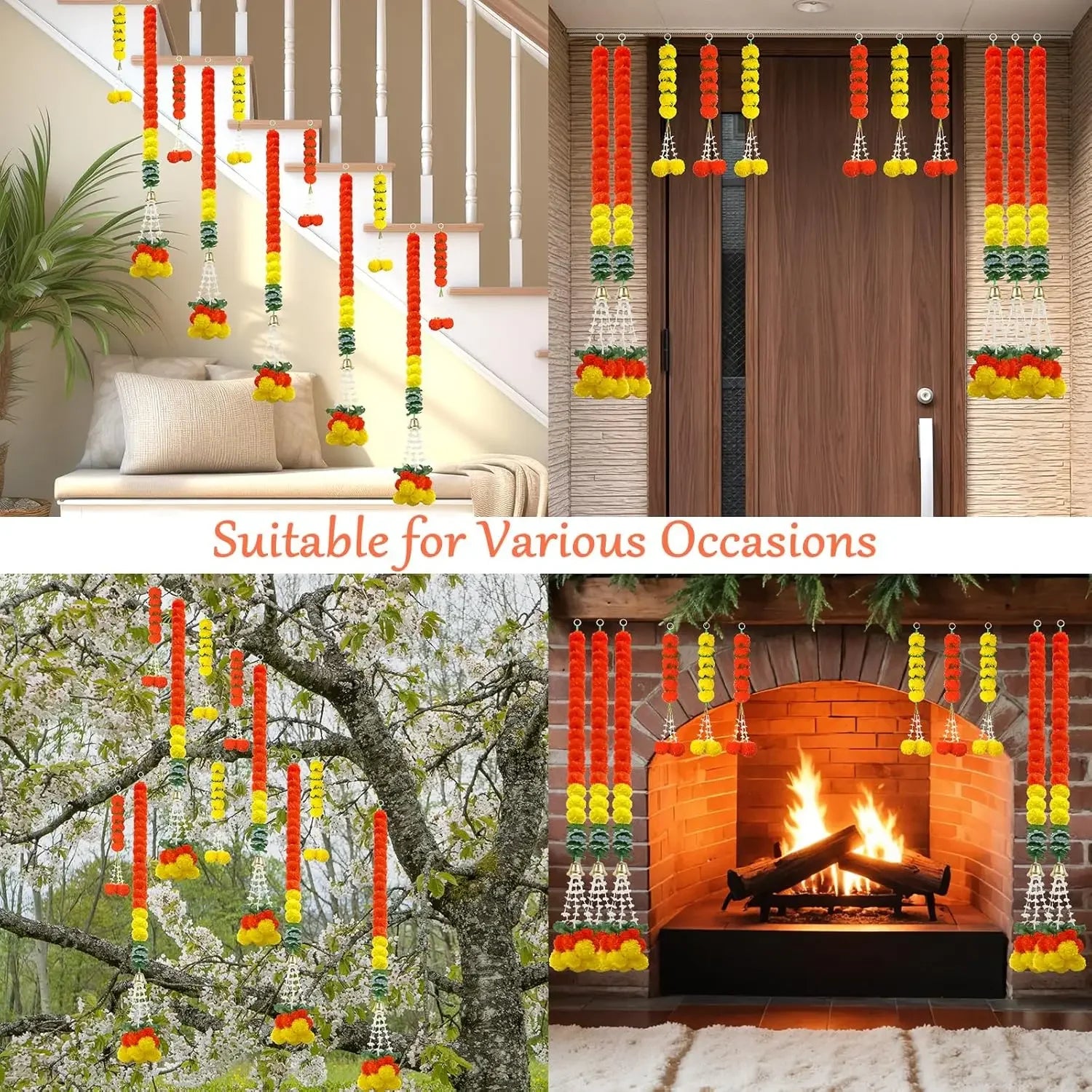 Plastic Marigold Flower Garland Artificial Festival Wreath for Diwali Celebration Day of The Dead Christmas Party Supplies