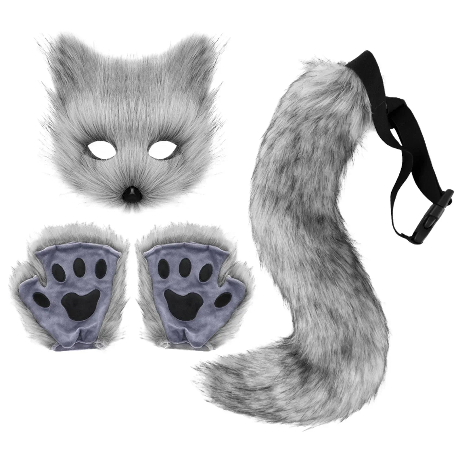 3pcs Halloween Dress Up Animal Tail Fox Mask Paw Gloves Set  Animation Exhibition Cosplay Outdoor Party Costumes Accessories