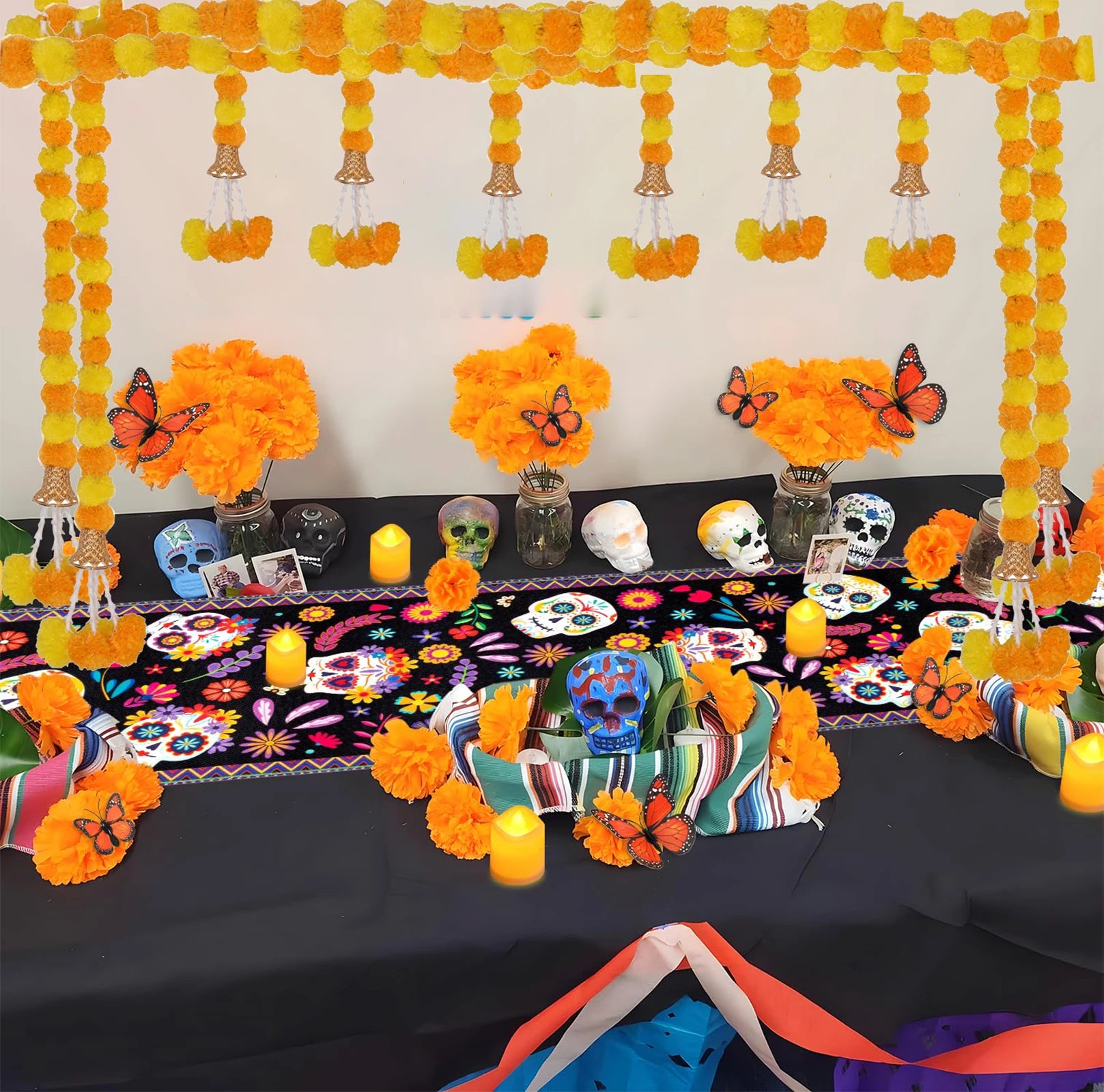 5-50pcs Marigold Flower Garlands 5 Ft Artificial Flower Garland Indian Décor,Pooja, Diwali, Fiesta Day of The Dead, Mexican Par