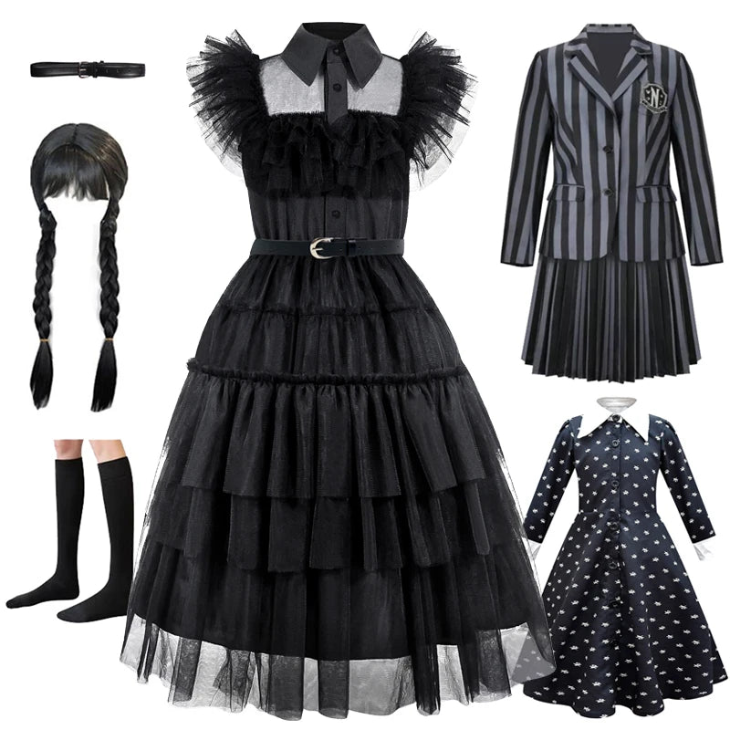 KLFLGD Black Lace Halloween Dress Up Girl's Birthday Party Performance Dress New Girl Role Playing Dress 4-12 Years Old