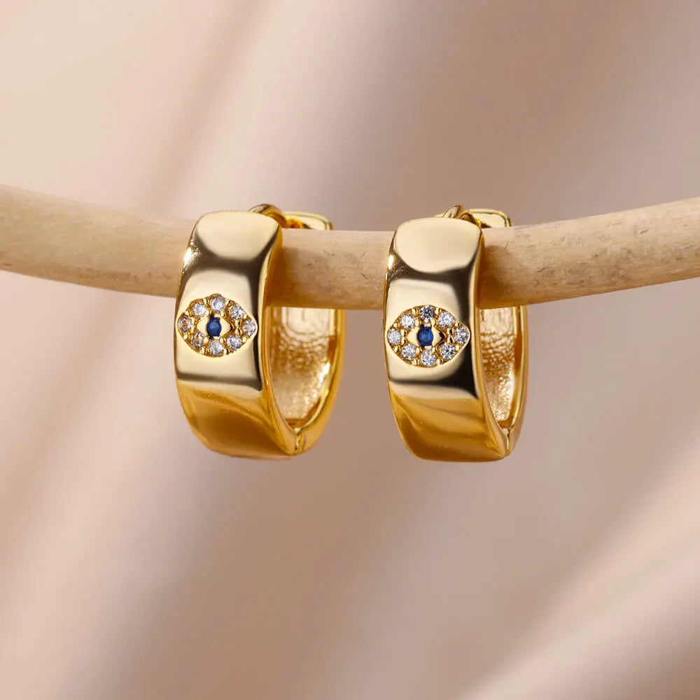 Vintage Gold Plated Evil Eye Earrings for Women Stainless Steel Hoop Earrings Luxury Aesthetic Jewelry Wedding Gift Free Shippin