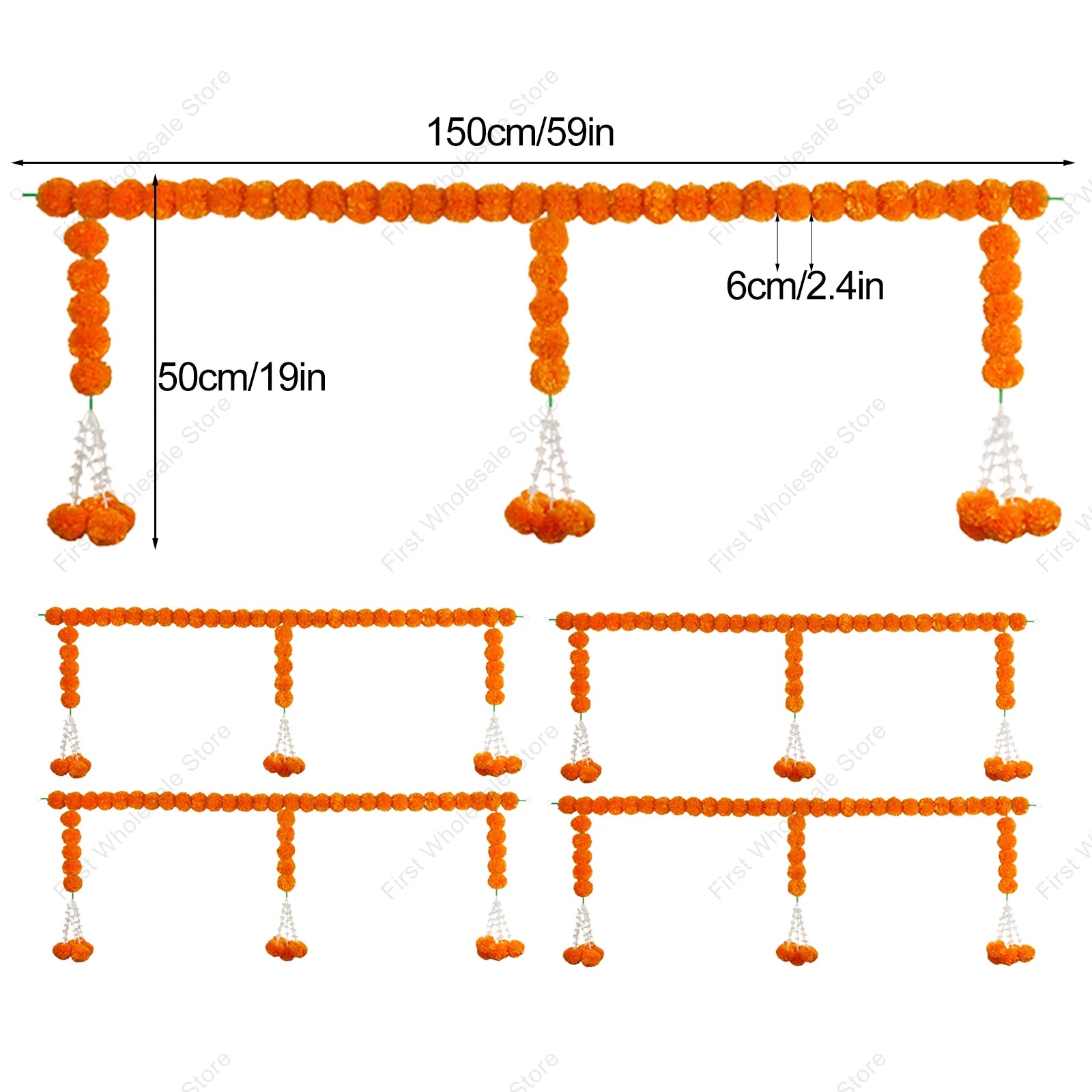 2-10pcs Marigold Flower Garland For Decoration Artificial Flower Garland Pooja, Diwali,Mexican Party ,Day of The Dead Decor