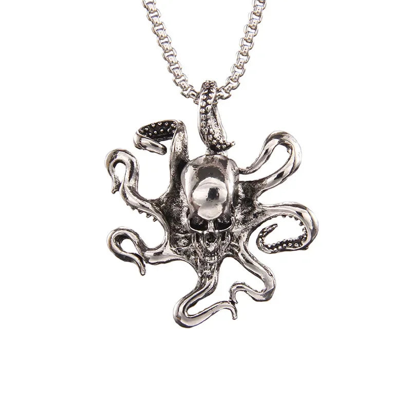 Gothic Pattern Skull Ghost Head Pendant Necklace Men's Punk Trend Alternative Halloween Jewelry