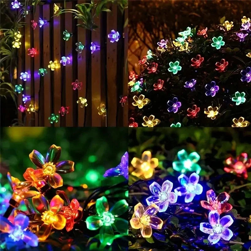 Solar Fairy String Light Sakura Garlands 5/7/12/22M Peach Flower CherryLED Lamp For Wedding Party Garden Christmas Outdoor Decor