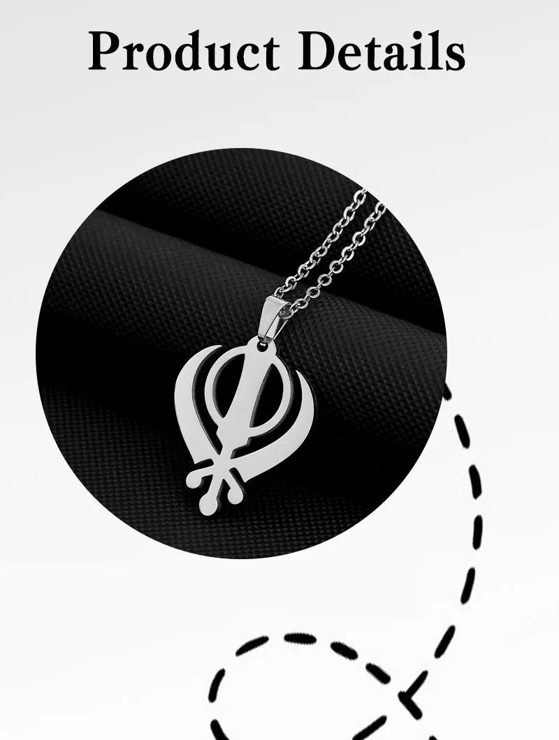 SONYA Stainless Steel Sikh Symbol Pendant Necklace for Men Women Unisex Ethnic Boho Couple Jewelry Tribal Gift Accessory