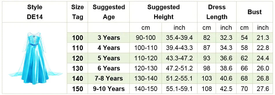 Elsa Dress for Girls Birthday Princess Dress For Kids Halloween Carnival Easter Party Cosplay Girls Costume