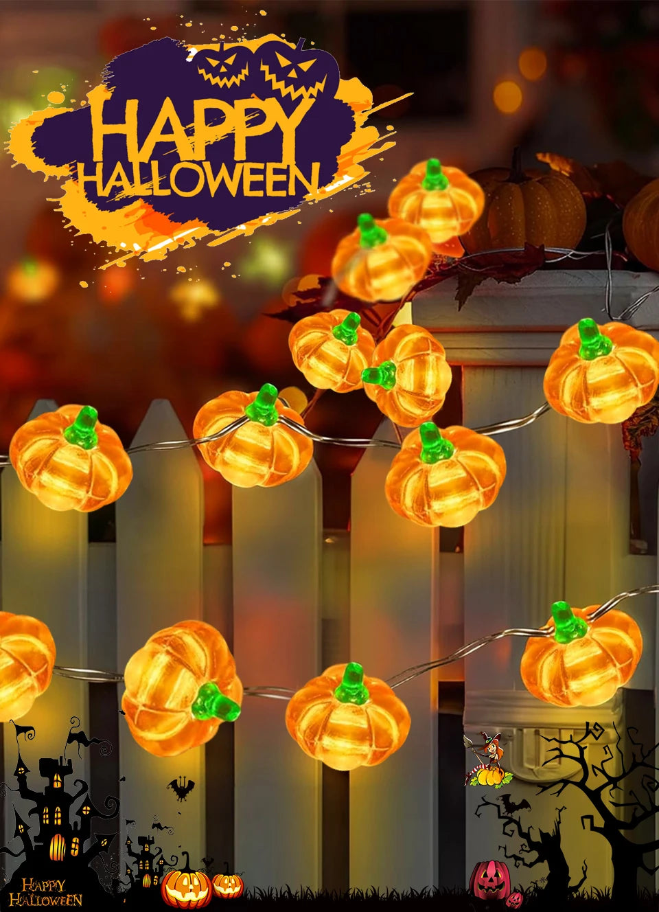Halloween Cubic Pumpkin String Lights 1/2/3M Warm White Always Bright Event Party Decoration Creative Ambient Lights