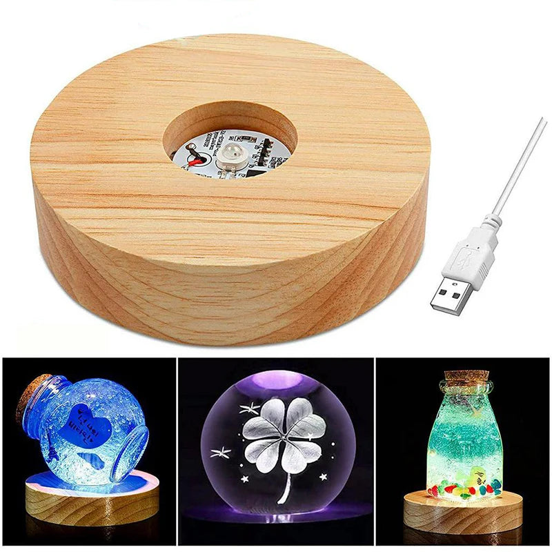 Wood Desktop Decorative Lights Light Base Night Light Wooden Led Usb Display Light Display Stand Lamp Holder Lamp Art Ornament