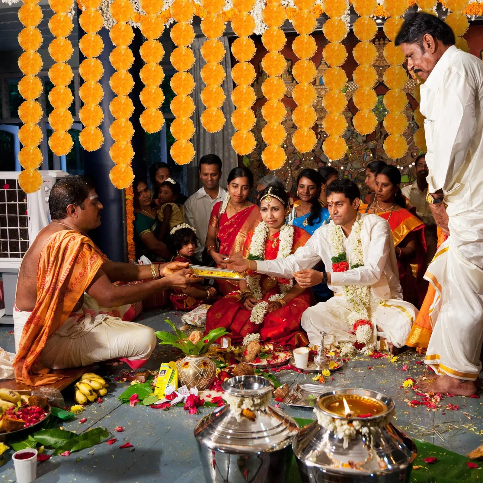 5-50pcs Marigold Garland For Decoration 5 Ft Artificial Flower Garland Mexican Fiesta Day of The Dead/Diwali Pooja Decor/Wedding