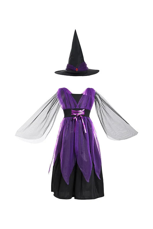 Vampire Halloween Dress for Kid Ghost Bride Gothic Witch Cosplay Costume Carnival Party Black and Red Clothes Dresses for Girls