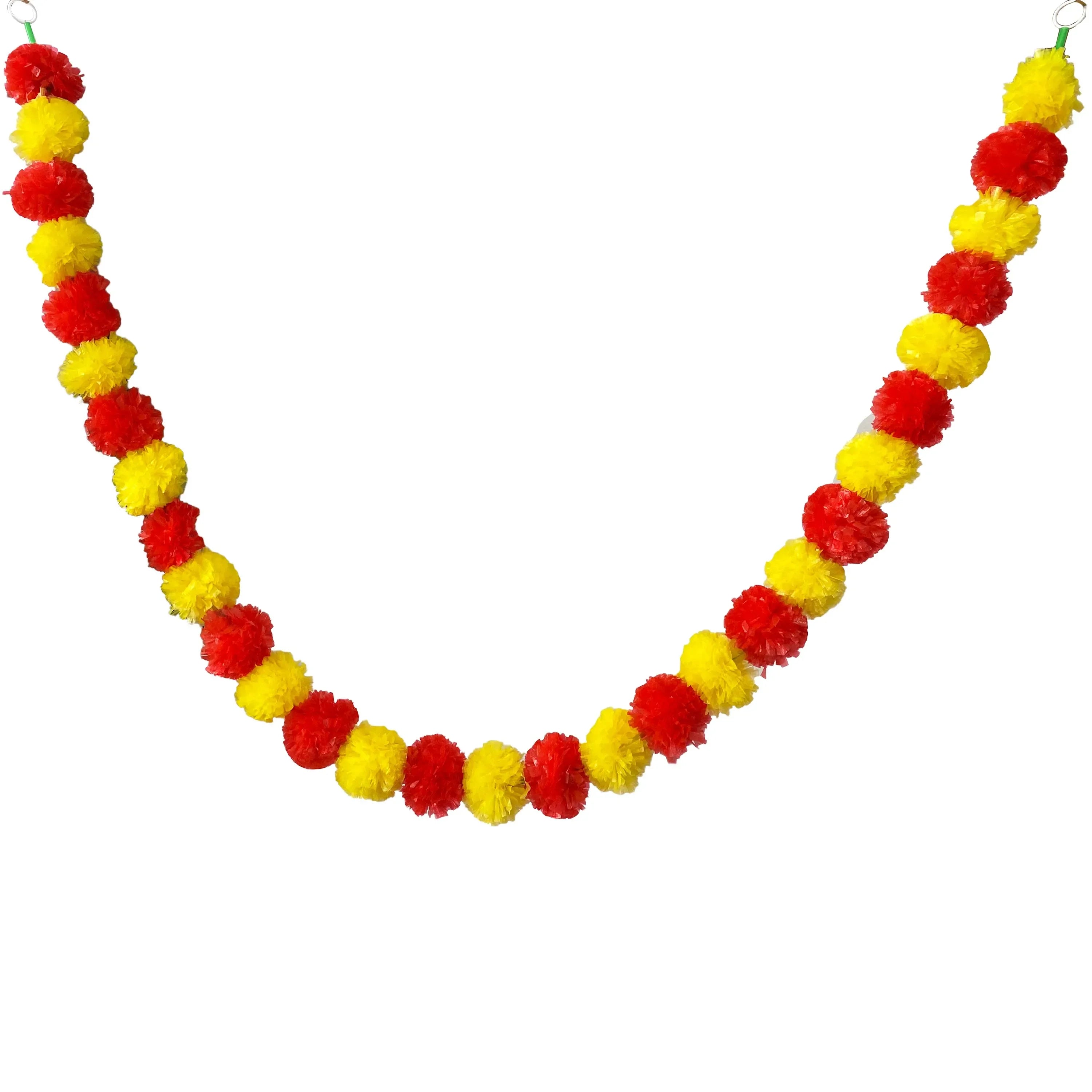 2 Pcs Marigold Flower Garland with бо Flowers for Diwali Mexican Dia de los Muertos DIY Wreath Day of The Dead Decor Party