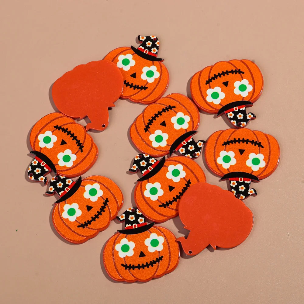10pcs/lot Halloween Cute Charms Creative Ghost Pumpkin Acrylic Print Pendant for DIY Jewelry Making Necklace Earring Accessories