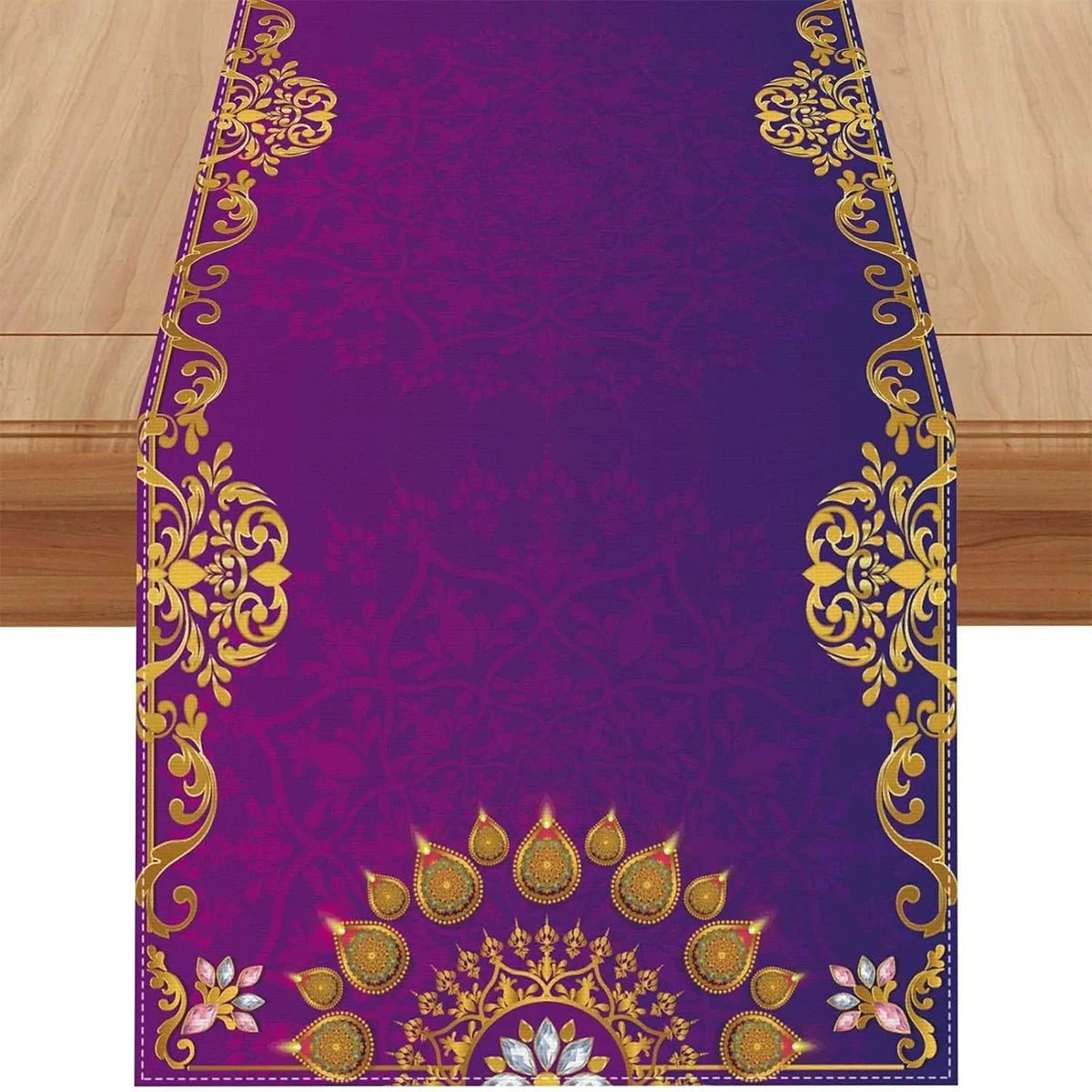 Happy Diwali Table Runner, Festival of Light Marigold Holiday Kitchen Dining Table Decoration for Home Party Decor