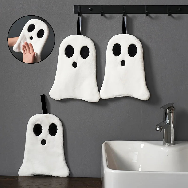 1PC Soft Ghost Hand Towel: Perfect for Halloween Decor - 8.6" X 7.9" - Coral Fleece Material - High Absorbency