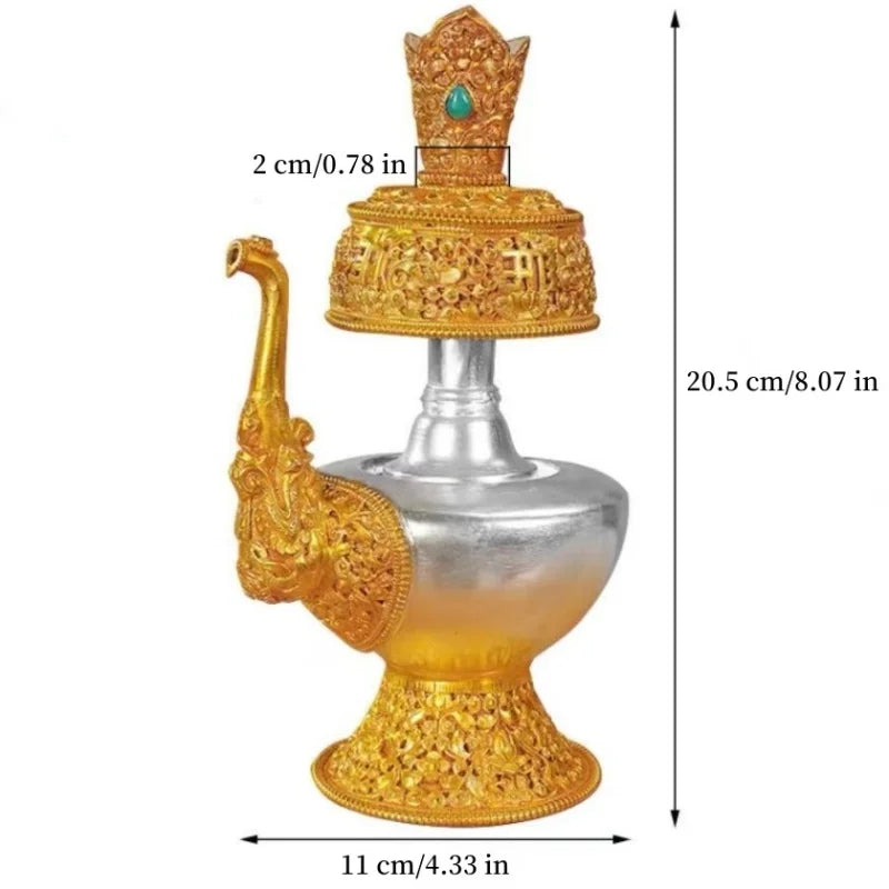 Nepalese Water Purification Bottle Copper,Tantric Holy Water Buddhism Inlaid Gem Pot,Tibetan Altars Kettle Buddhist Religious