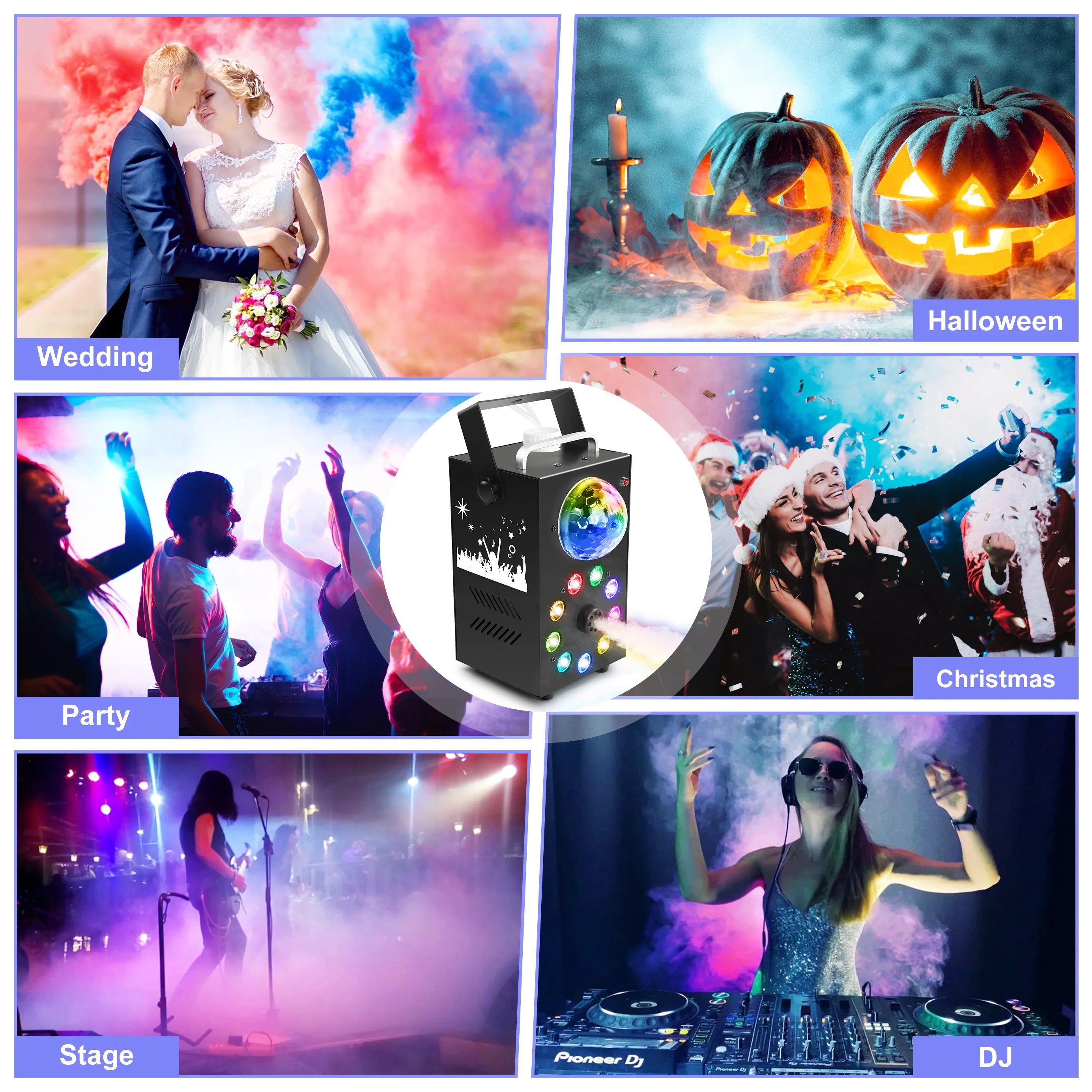 U'King 700W Smoke Machine Wireless Remote Control Effect Fogger 3in1 LED RGB Stage Light Fog Machine DJ Disco Party Halloween