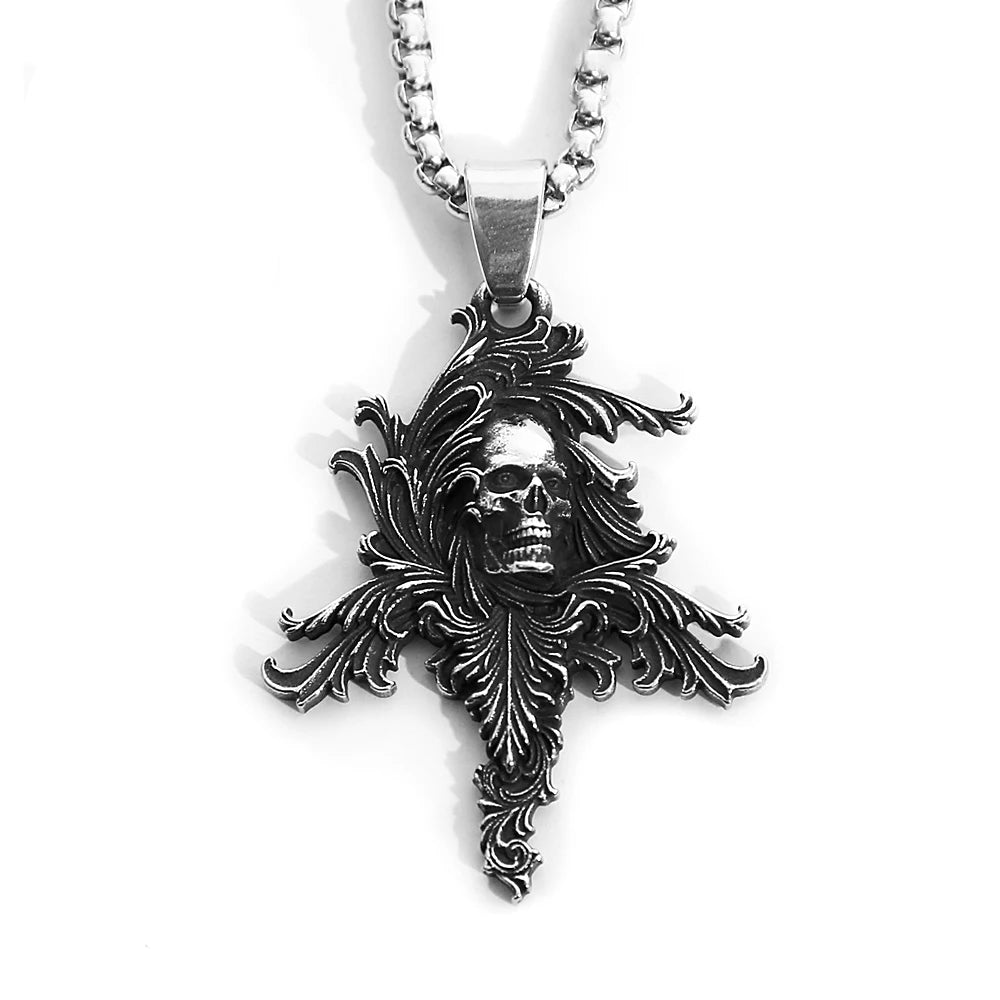 Gothic Hip Hop Skull Pendant Necklaces For Men Stainless Steel Punk Fashion Skeleton Necklace Halloween Jewelry Gifts Wholesale