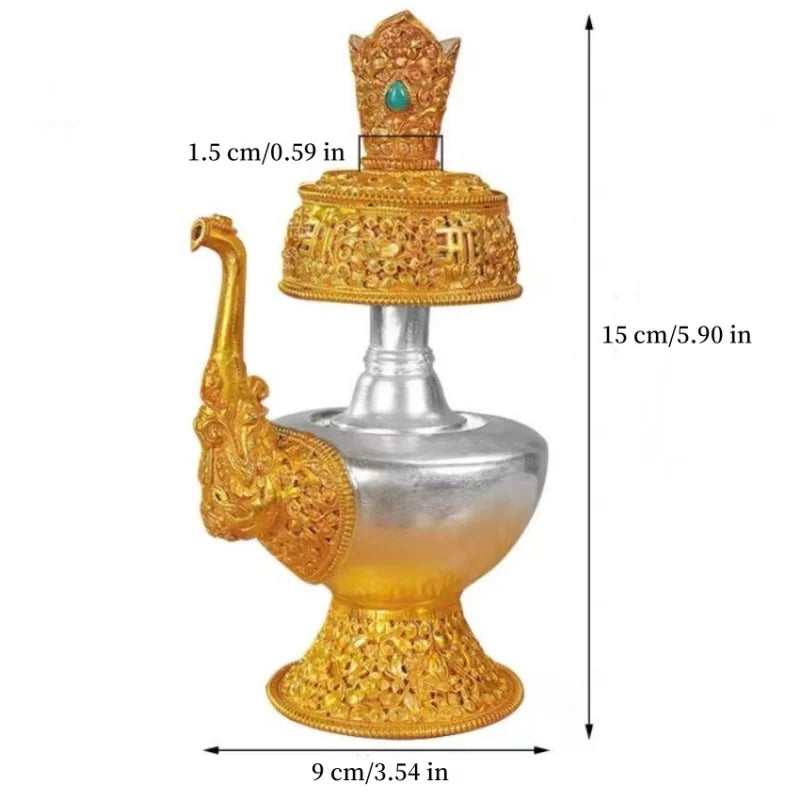 Nepalese Water Purification Bottle Copper,Tantric Holy Water Buddhism Inlaid Gem Pot,Tibetan Altars Kettle Buddhist Religious