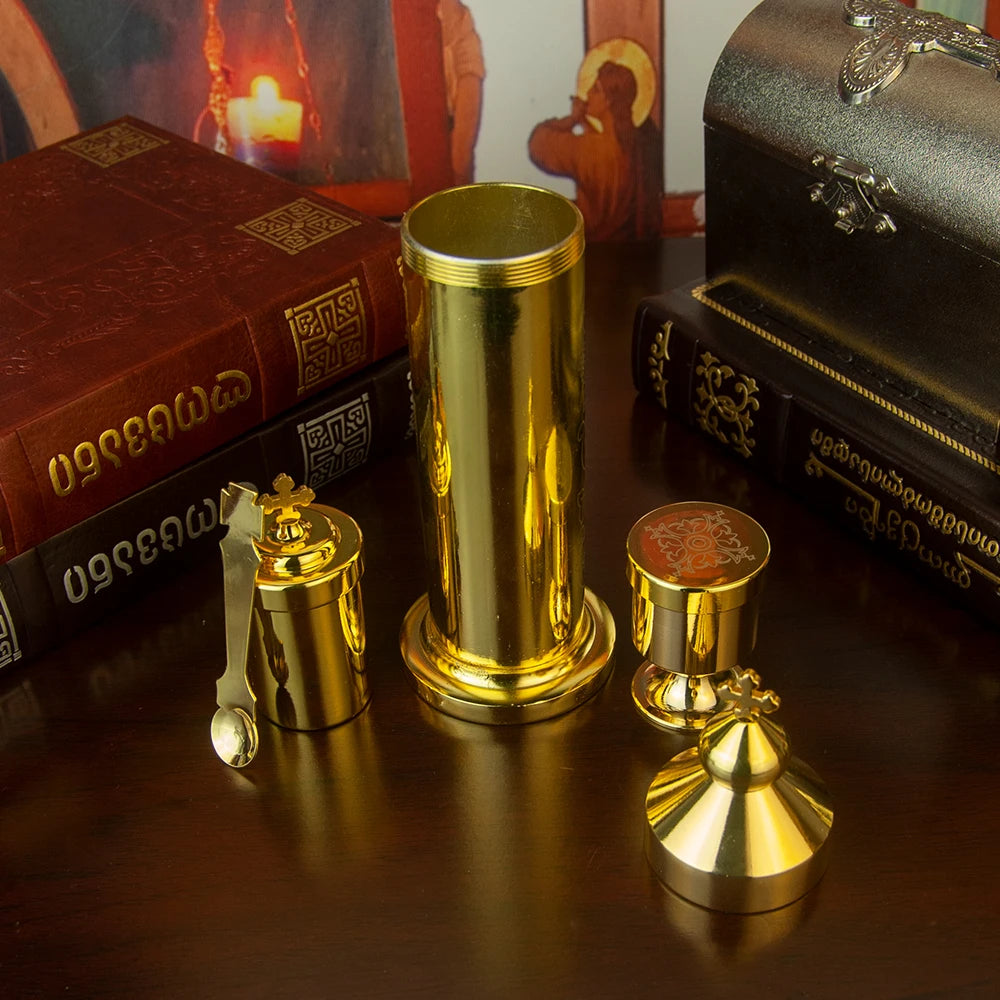 Orthodox Portable Holy Water Set, Religious Articles for Storing and Distributing Holy Water, Cross Design, Blessing Ceremony