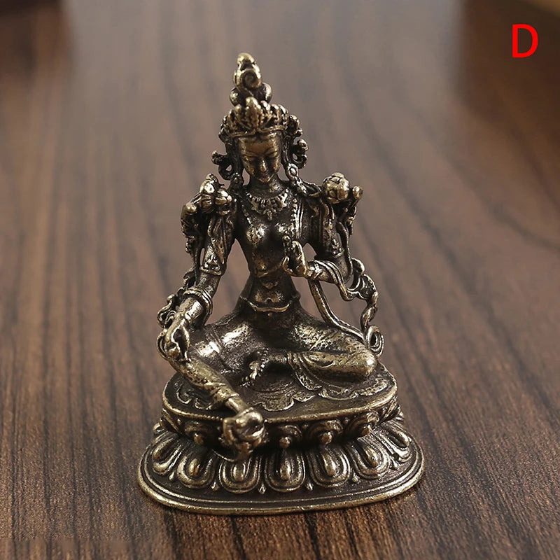 Retro Brass Chinese Tibetan Green Tara Buddha Statue Antique Copper Buddha Statue Home Living Room Office Decoration Figurines