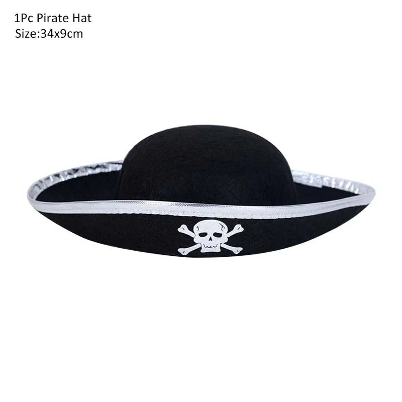 Halloween Pirate Cosplay Party Set Pirate Eye Patches Pirate Flag Skull Print Pirate Captain Costume Cap for Halloween Kids Gift