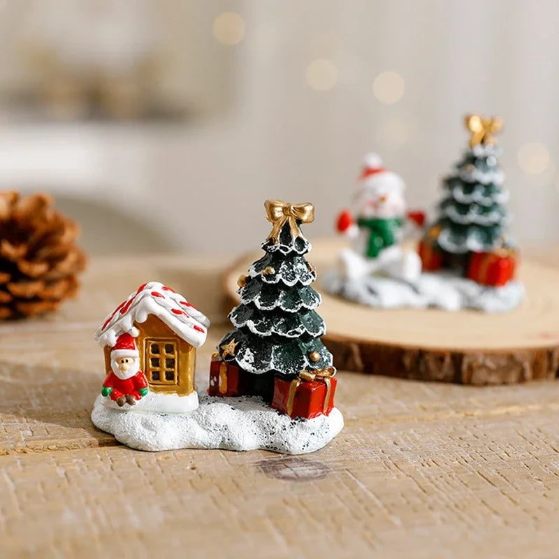 Christmas Village Resin Figurines House Micro Landscape Merry Christmas Home Table Ornaments New Year Holiday Decoration Gifts