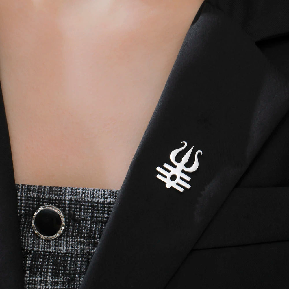 Dawapara Lord Shiva Trident Brooch Mantra Buddhism Hindu God Blessing Symbol Lapel Pins Stainless Steel Jewelry