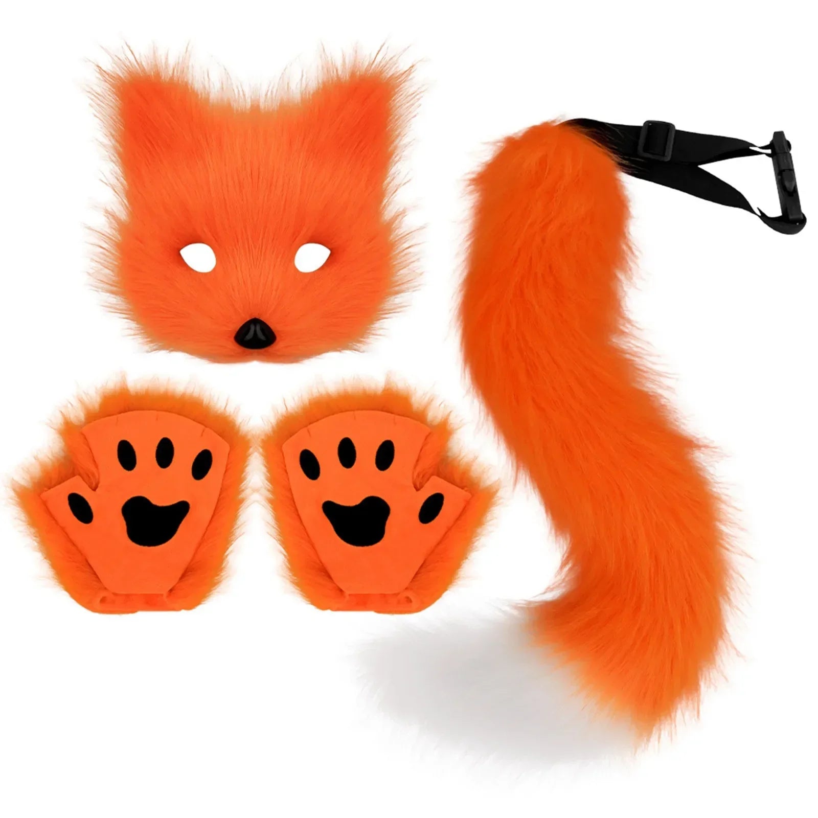 3pcs Halloween Dress Up Animal Tail Fox Mask Paw Gloves Set  Animation Exhibition Cosplay Outdoor Party Costumes Accessories