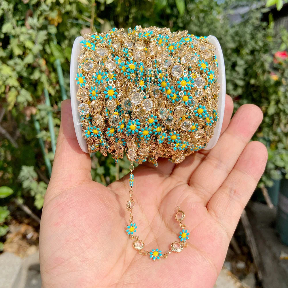 Colorful Evil Eye Beads Chains Stainless Steel Link Pearl Beaded Chains Turkey Eye Link Chain for Necklace Making Jewelry DIY