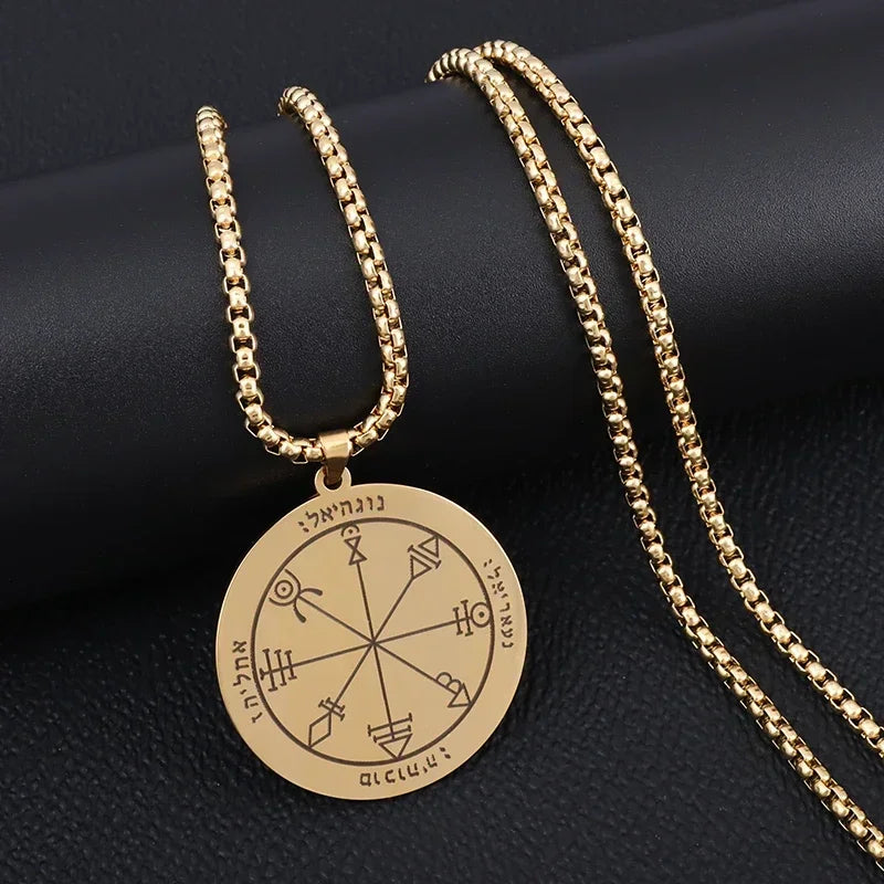 Gold Color Cross Compass Polaris Pendant Round Coin Necklace Men and Women Charm Hip Hop Rock Casual Party Jewelry Gift