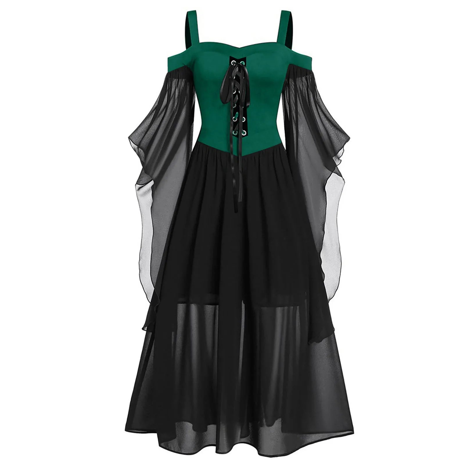 2022 Gothic Medieval Dress Cosplay Carnival Dresses Women Cold Shoulder Butterfly Sleeve Lace Up Halloween Dress Robe Femme