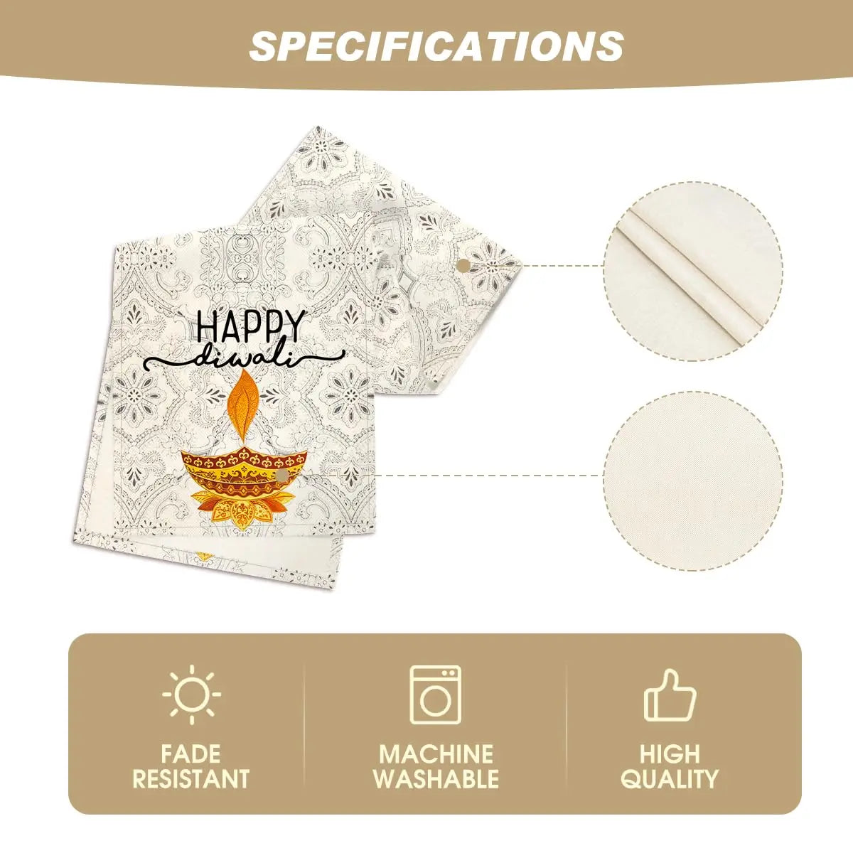 Happy Diwali Table Runner, Festival of Light Marigold Holiday Kitchen Dining Table Decoration for Home Party Decor