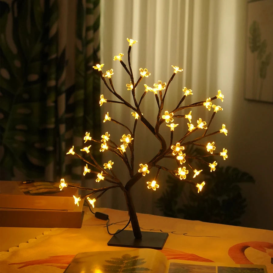 LED indoor room decoration tree light bedroom home lighting simulation cherry blossom tree light