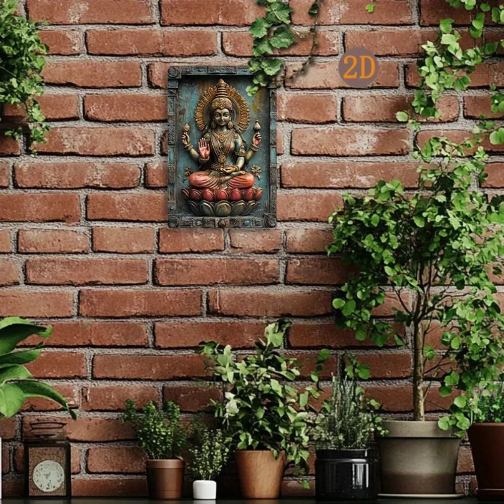 LotusThroneDivine 1pc 2D Aluminum Wall Art - Elegant Goddess Lakshmi on Lotus Throne, Serene Office Decor