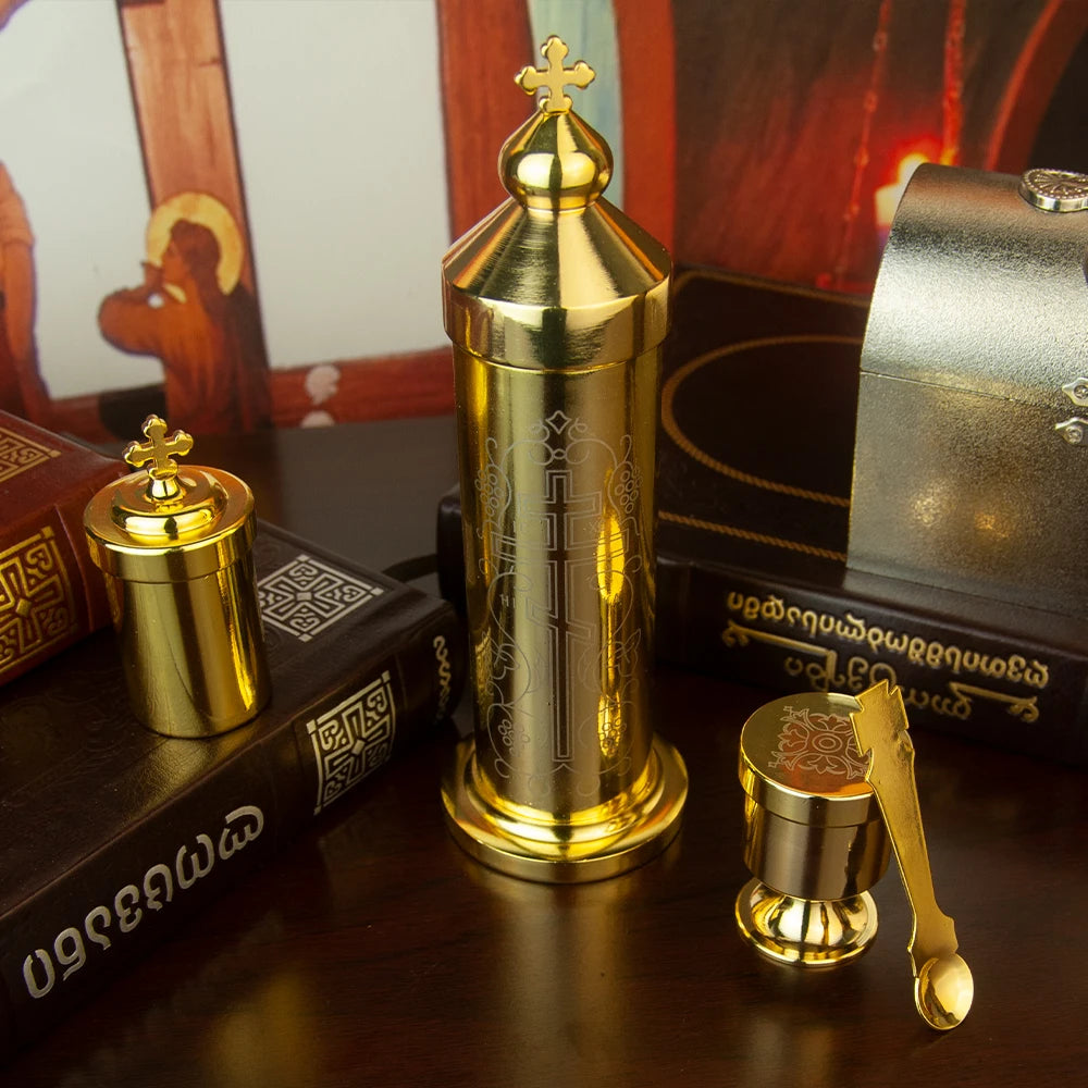 Orthodox Portable Holy Water Set, Religious Articles for Storing and Distributing Holy Water, Cross Design, Blessing Ceremony