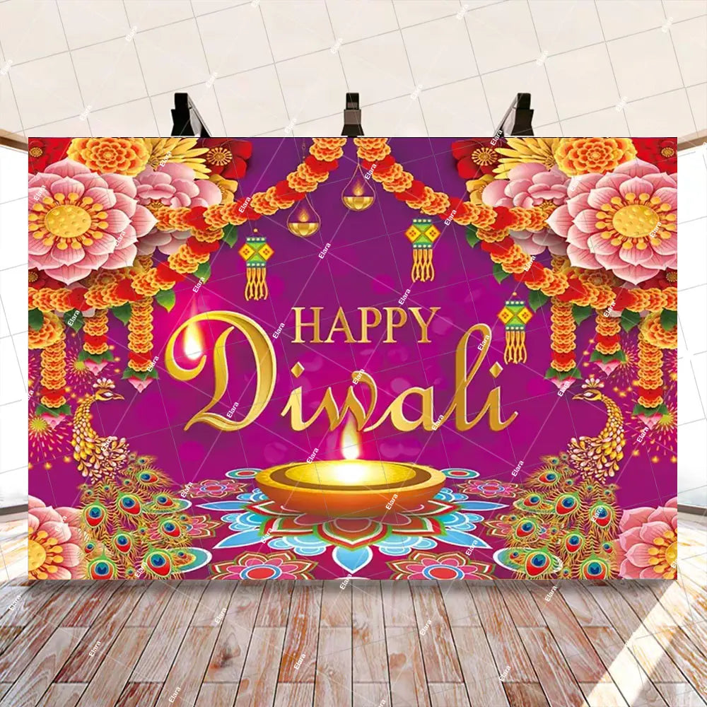Diwali Decorations Indian Diwali Festival Deepavali Peacock Candle Wedding Birthday Party Supplies Backdrop Banner Photo Studio