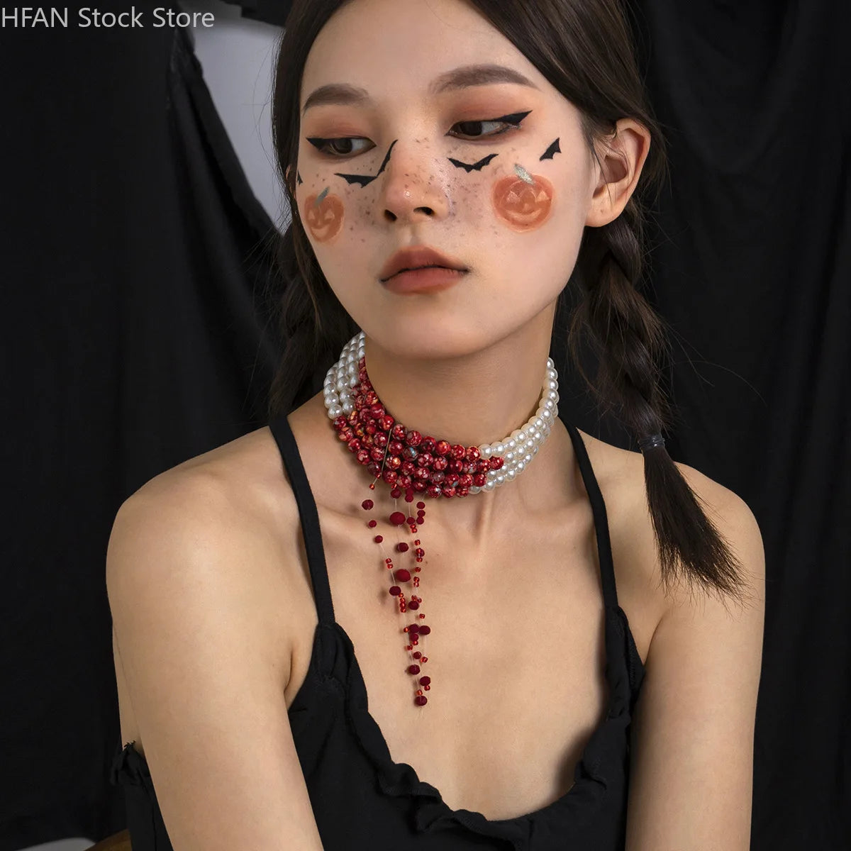 Necklace Dripping Blood Imitation Pearls Womens Necklace Halloween Choker Gothic Style Pearls Creative Tassel Choker Necklace