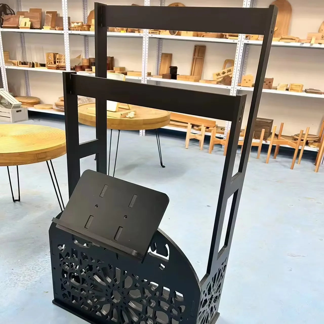 Decorative Wooden Prayer Rack via Shelf with Standing Prayer Mat Installation