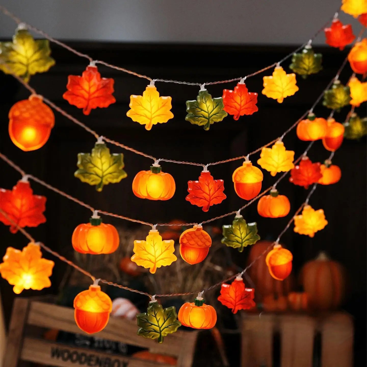 1.5/3m Halloween LED Pumpkin Light String Nut Maple Leaf Lamp Home Christmas Party Decoration Hanging Lights Thanksgiving Gifts