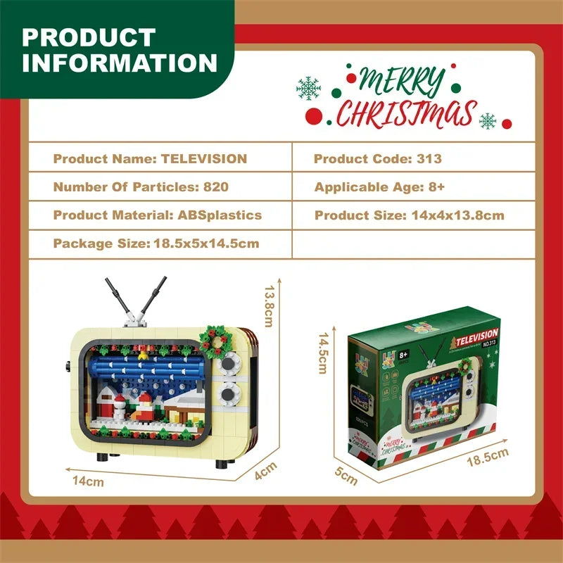 Christmas Retro Tv Building Blocks Assembly Building Blocks Xmas Gift Mini Bricks Diy Assembly Educational Toys Plastic Model