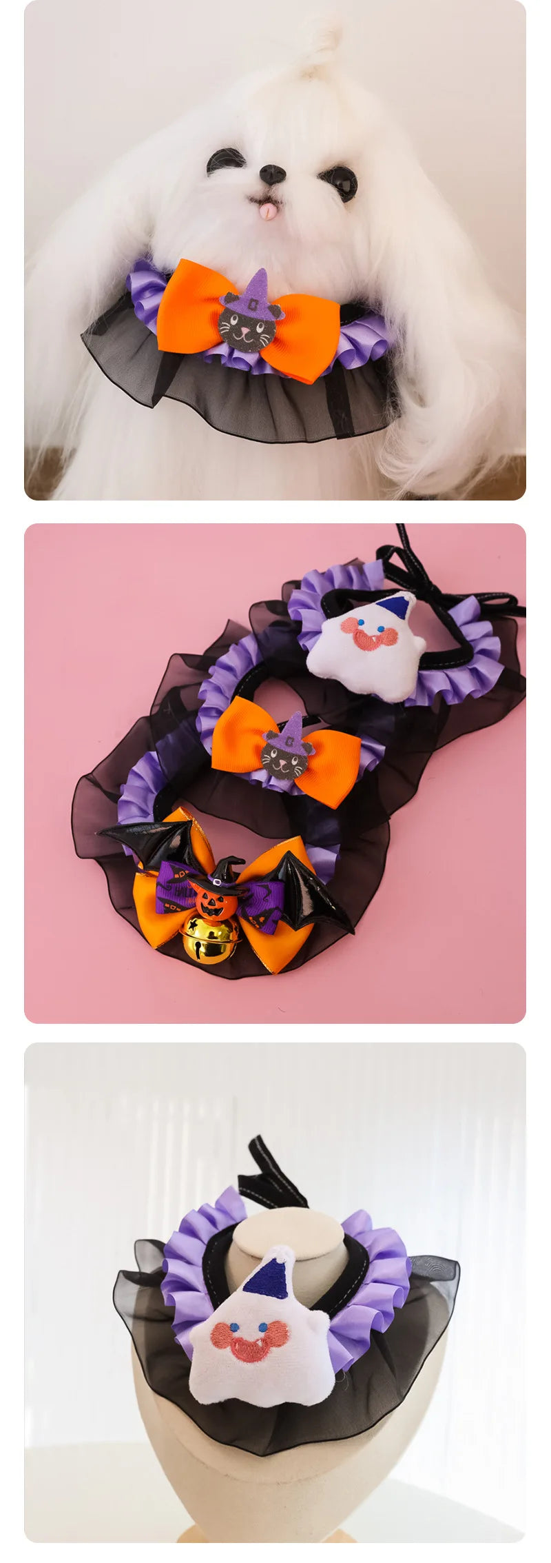 New Dog Necklace Halloween Pet Collar Cat Dog Drool Towel Lace Pumpkin Bat Wings Bow Cat Necklace Photo Prop