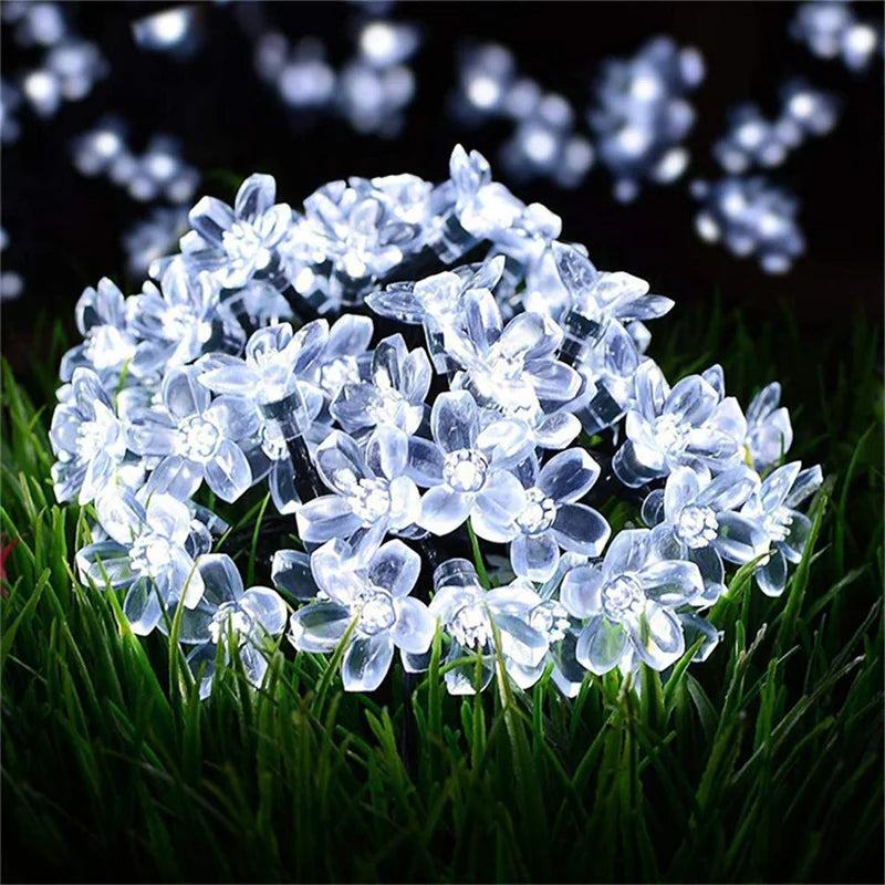 Solar Lamps LED Cherry Blossom Fairy Lights Outdoor Waterproof Oriental Cherry String Lights Decor Wedding Party Tree Parterre